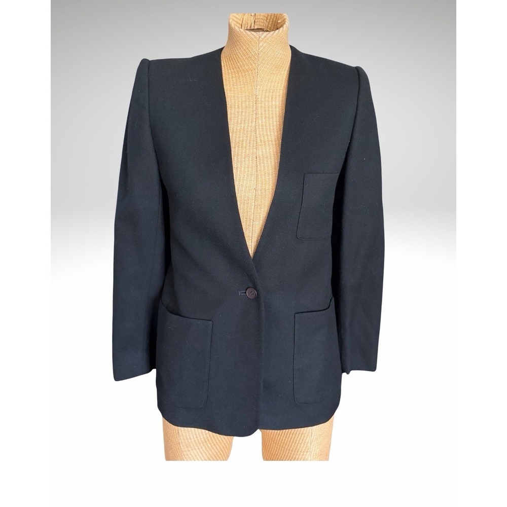 Evan-Picone Lord & Taylor Vintage Black 100% Worsted Wool Blazer Jacket Size 4P